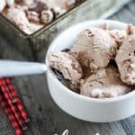 bowl of frozen hot chocoalte ice cream beside a loaf pan