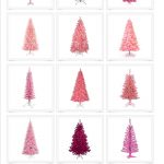 collage of pink Christmas trees on a white background