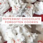 collage showing meringue forgotten Christmas cookies with peppermint candy bits