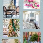collage photo showing a traditional style southern home decorated for Christmas with vintage items