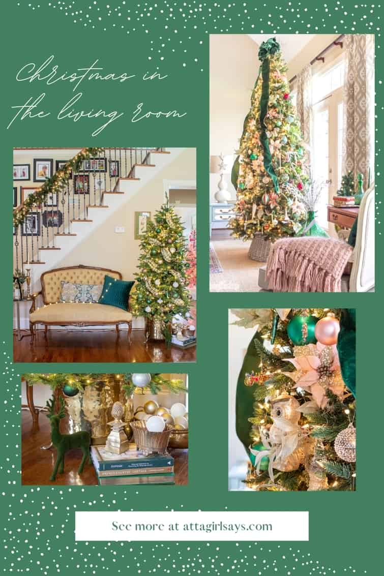 collage photo of a living room decorated for Christmas