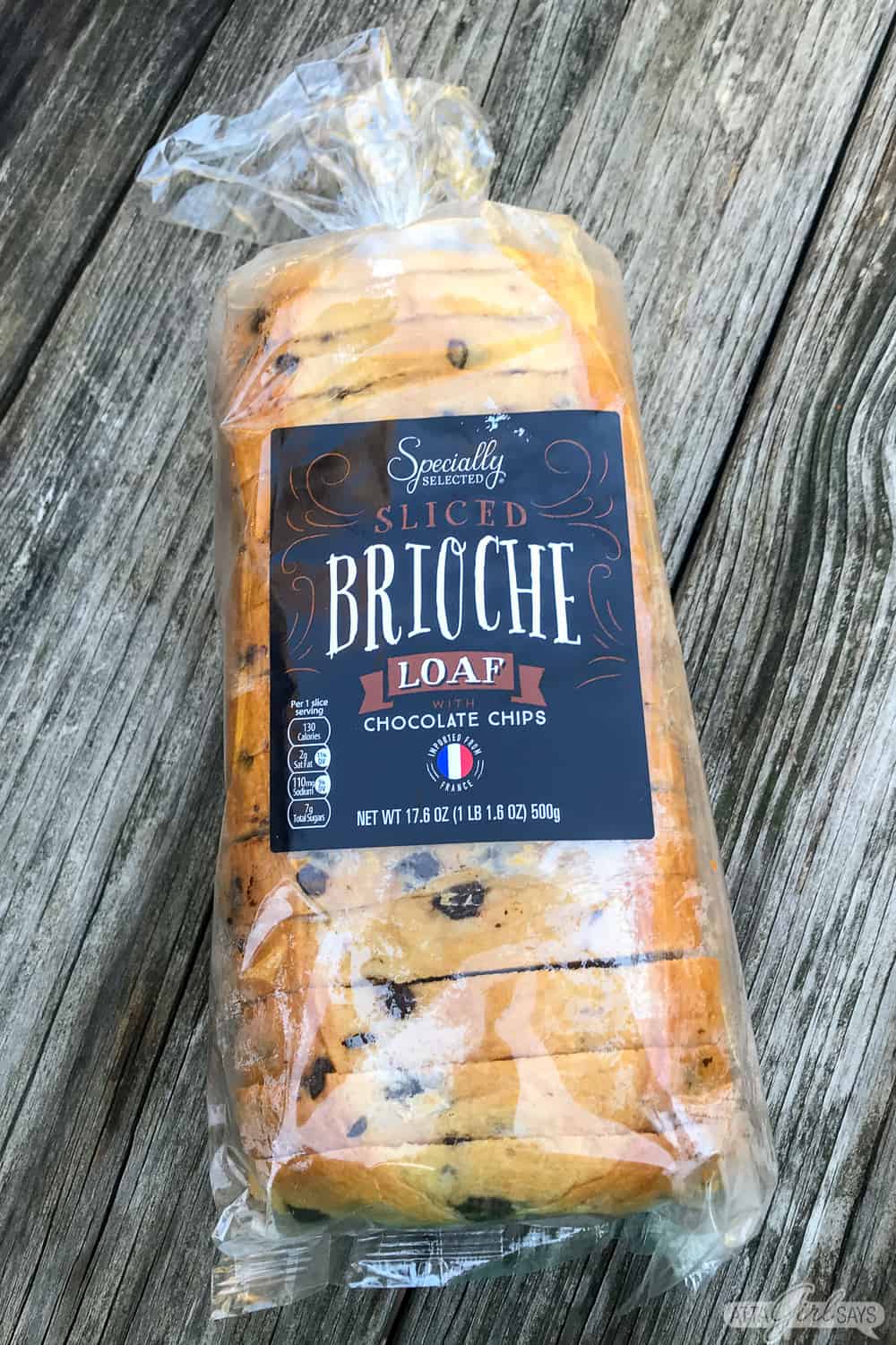 loaf of Aldi chocolate chip brioche bread