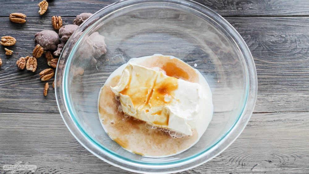 cream cheese and vanilla in a mixing bowl