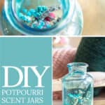 collage photo showing dried botanicals and diy potpourri scent jars