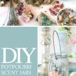 collage photo showing dried botanicals and diy potpourri scent jars