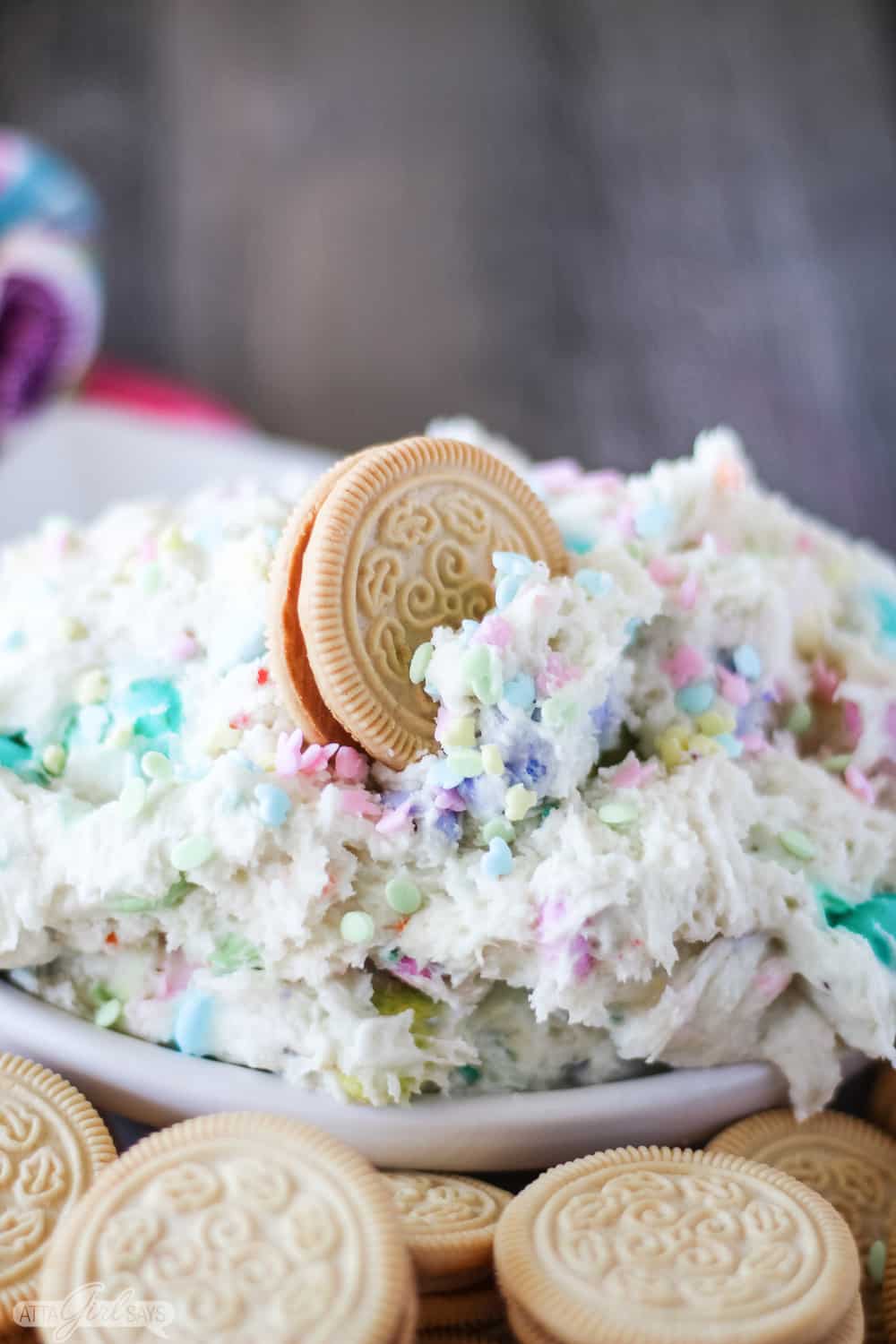 funfetti dip with Easter candy and sprinkles