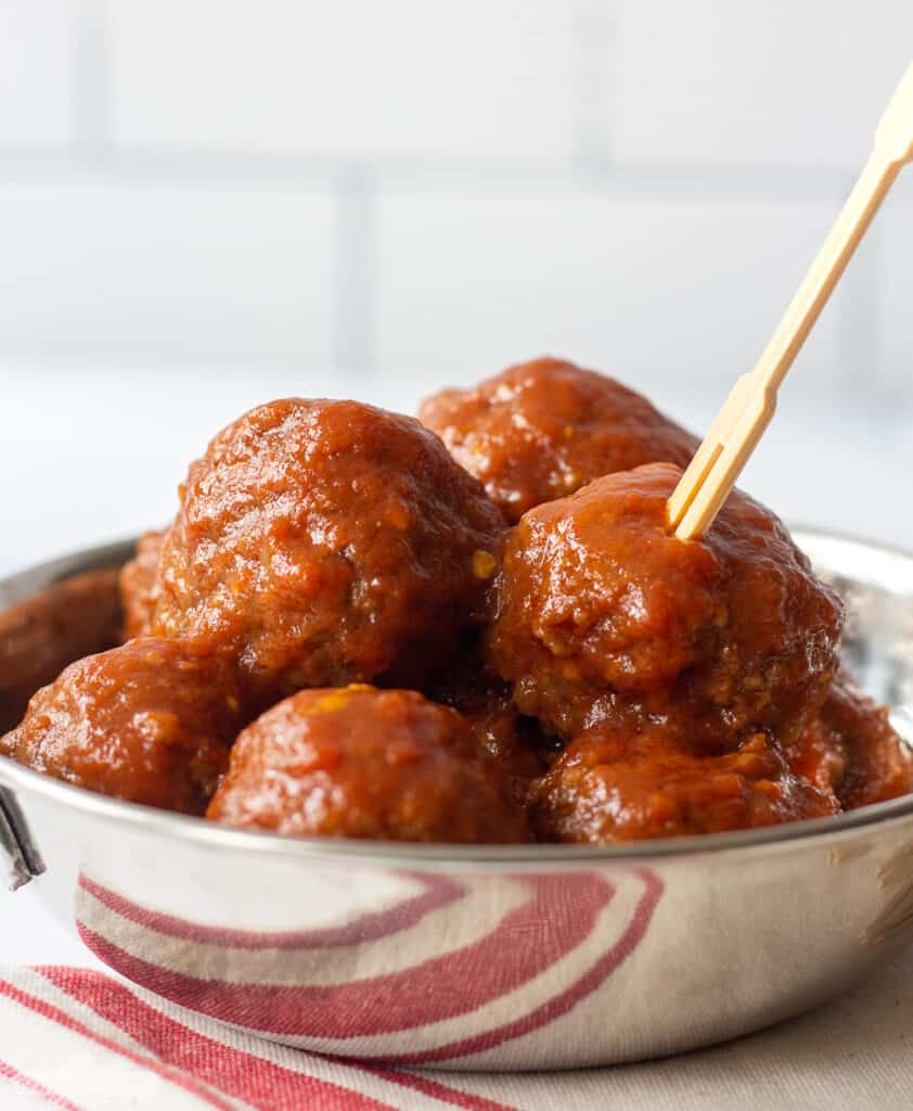 crockpot meatballs in a serving dish