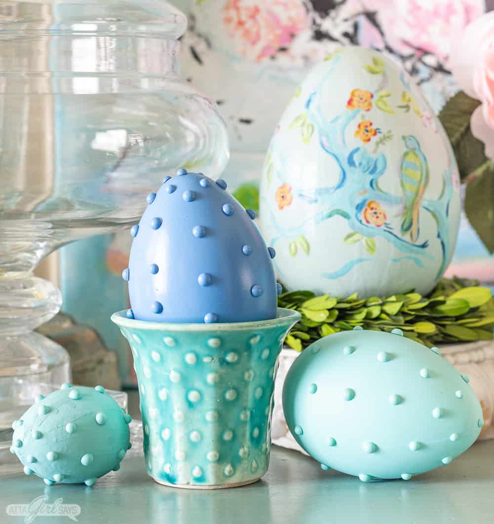 patel Easter eggs and vintage McCoy hobnail pottery