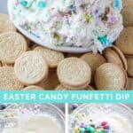 collage photo of Easter candy funfetti dip with Oreo cookies