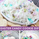collage photo of Easter candy funfetti dip with Oreo cookies