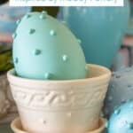 pastel aqua hobnail Easter egg in a white McCoy hobnail flower pot
