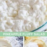 collage photo with step by step instructions for making JELL-O fluff pineapple dessert