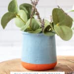 DIY La Fermiere French yogurt jar filled with eucalpytus and lavender on a wooden charger