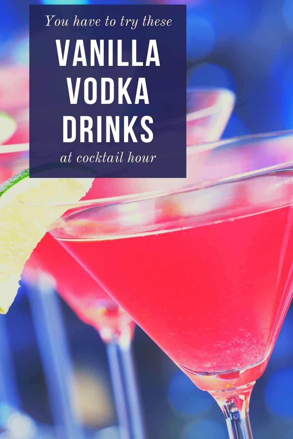 3 cosmoplitan cocktails in martini glasses with ice and lime