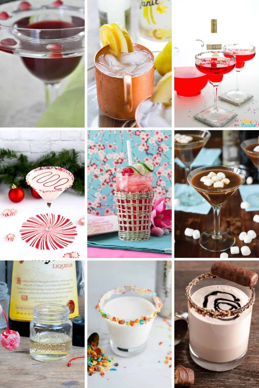collage showing 9 different vanilla vodka drink recipes