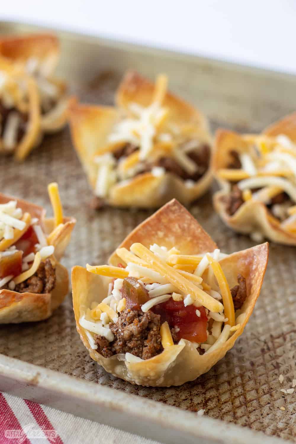 meat, salsa and cheese taco wonton cups
