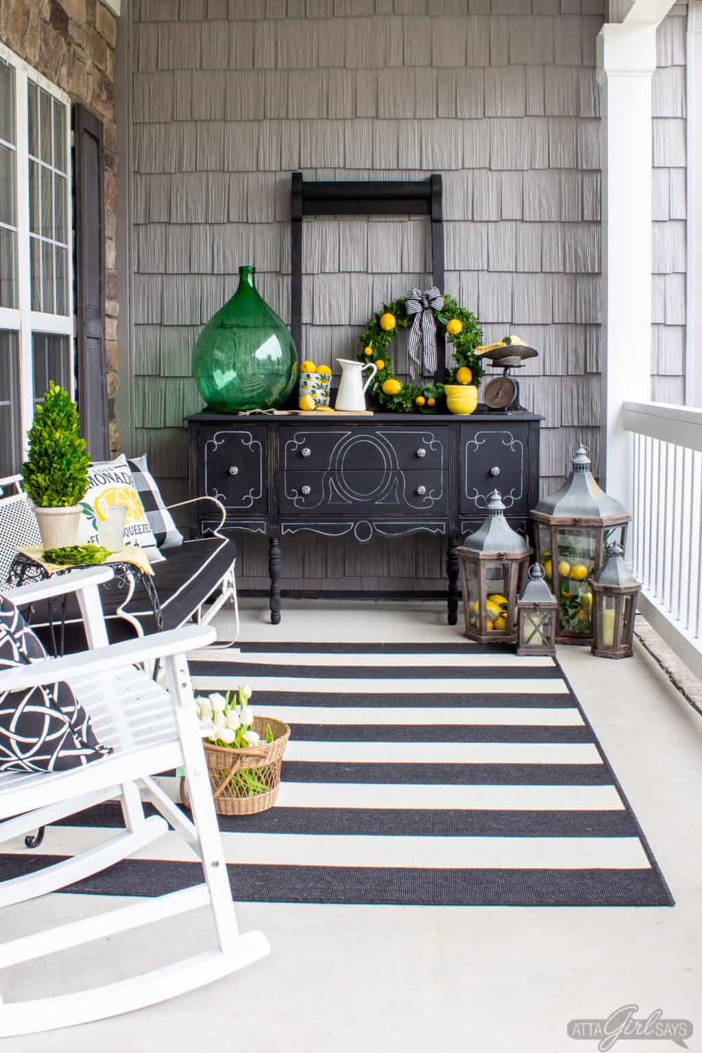 Summer Porch Decor in Lemon Yellow and Boxwood Green