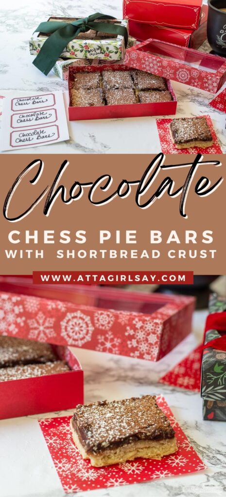 chocolate fudge shortbread bars with bakery boxes