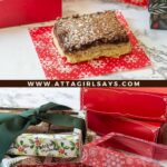chocolate fudge shortbread bars with bakery boxes