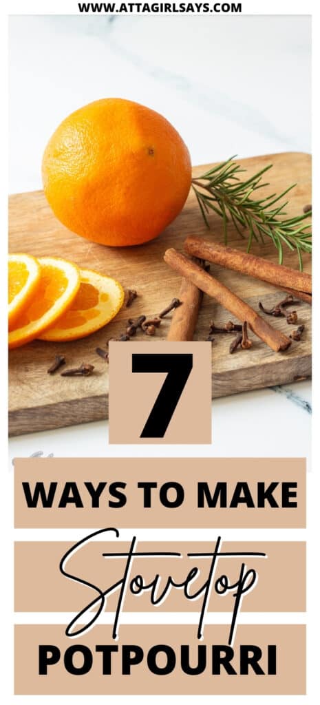 oranges, cinnamon sticks, spices and rosemary on a cutting board with a text overlay