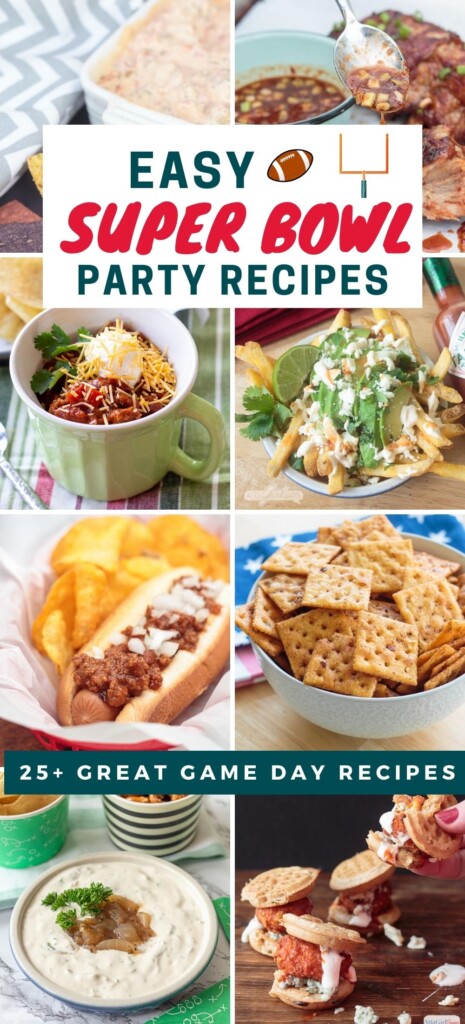 collage of food to serve at a Super Bowl party