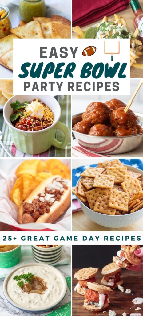 collage of food to serve at a Super Bowl party