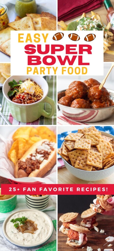 collage of food to serve at a Super Bowl party