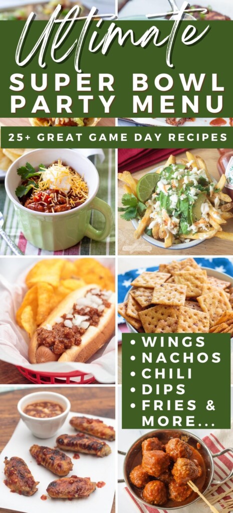 collage of food to serve at a Super Bowl party