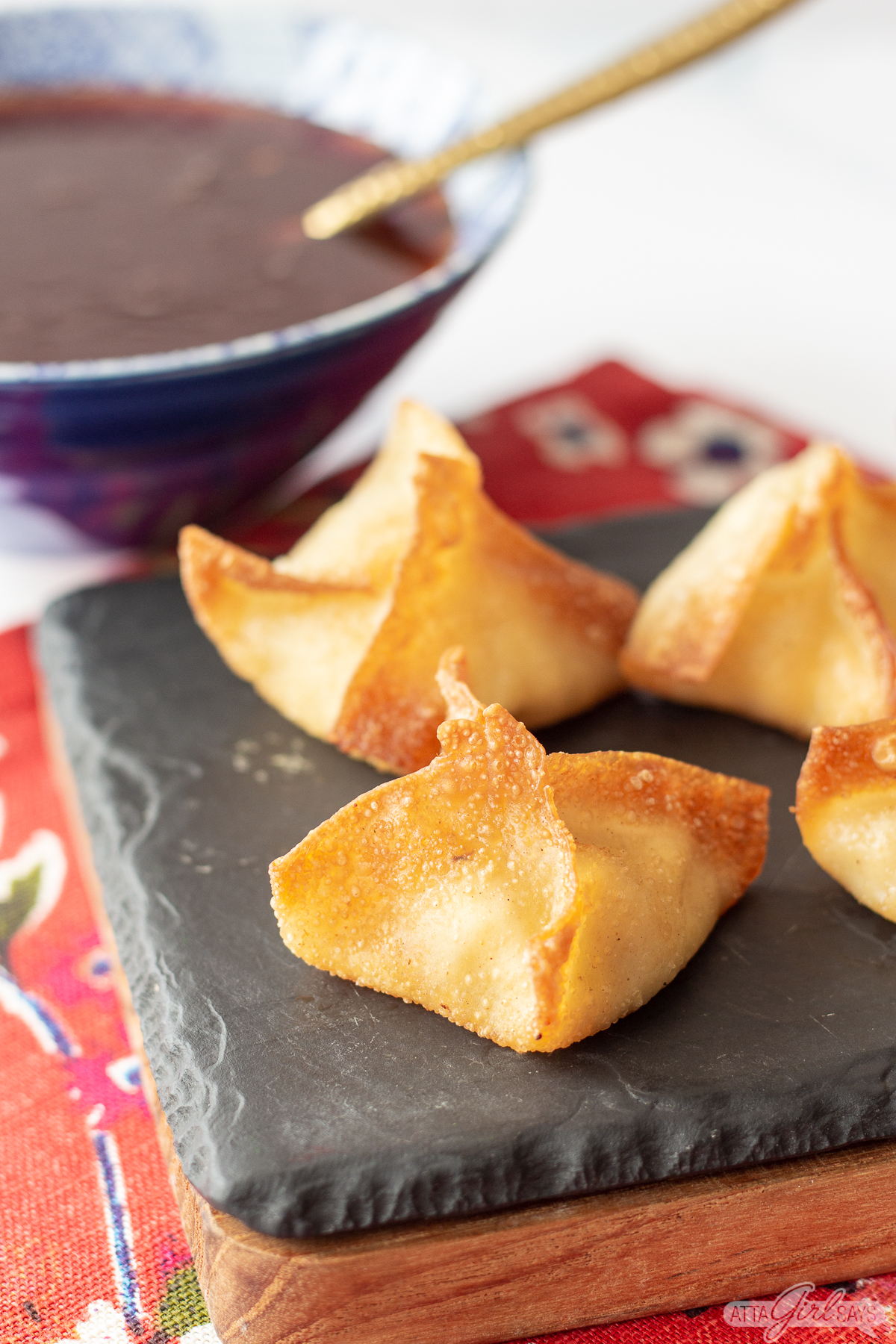 real fried crab rangoons with sweet and sour sauce