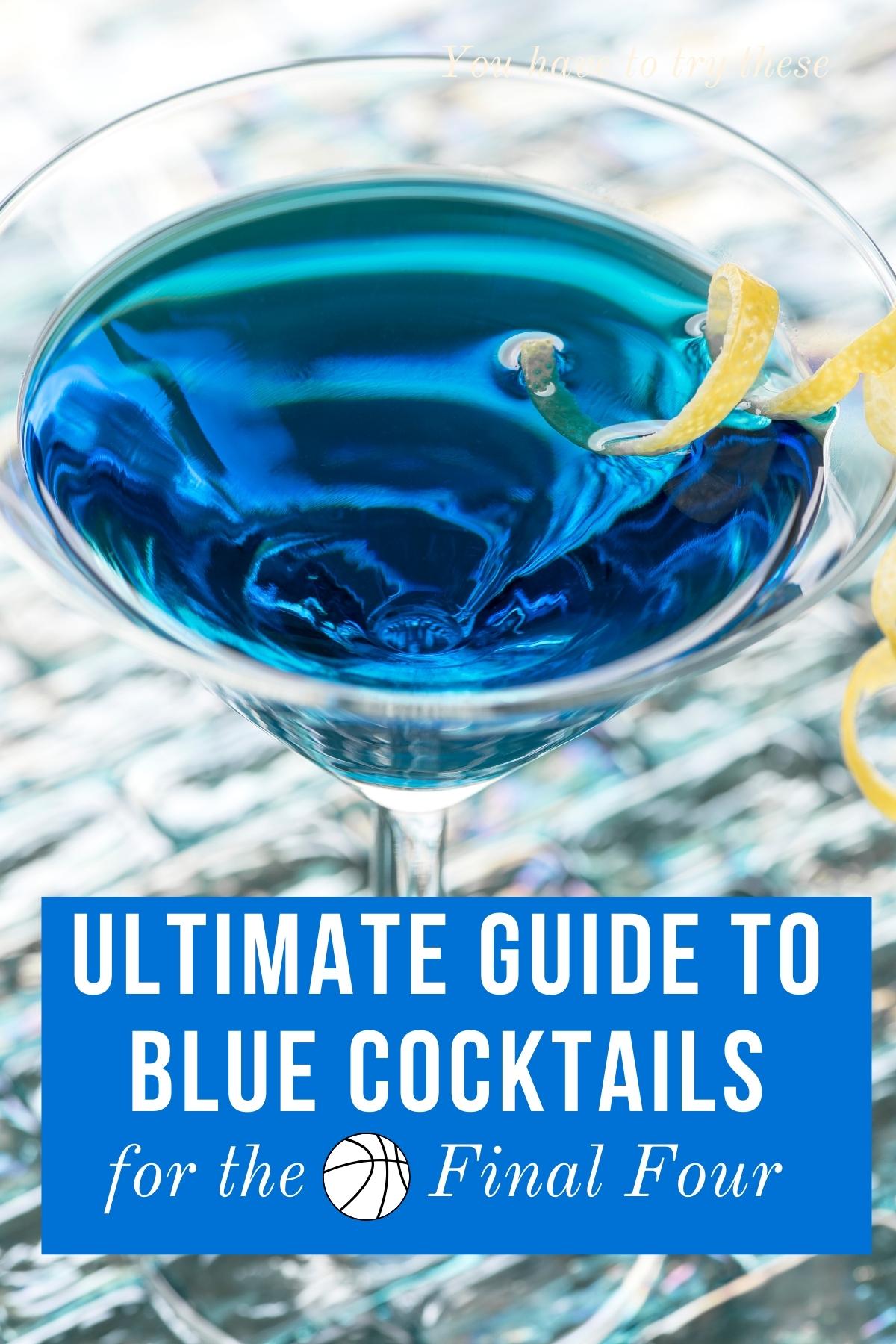 dark blue martini with a lemon twist