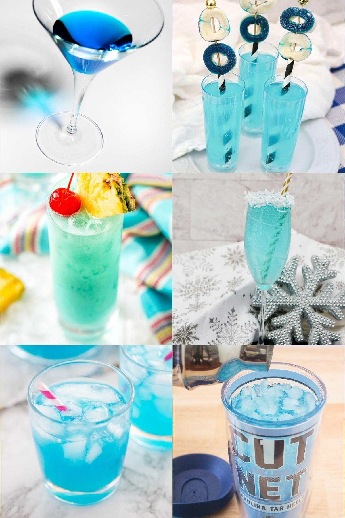 collage of different blue cocktails