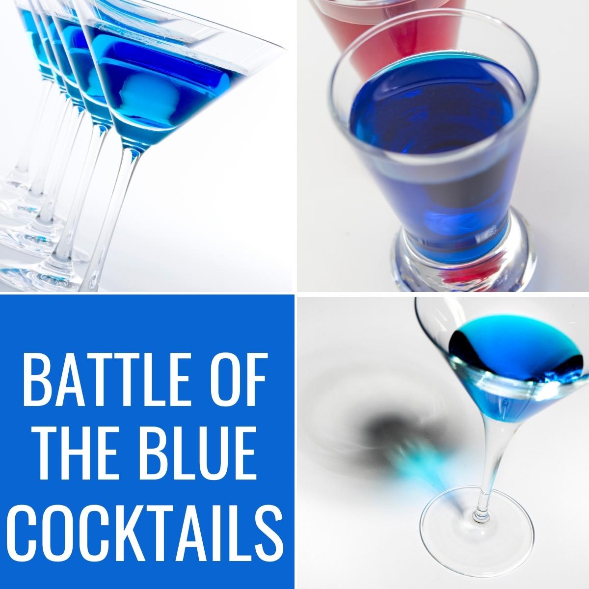 collage of three different blue cocktails for the Final Four