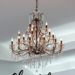 room with a crystal chandelier