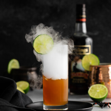 smoking Halloween cocktail Dark and Stormy
