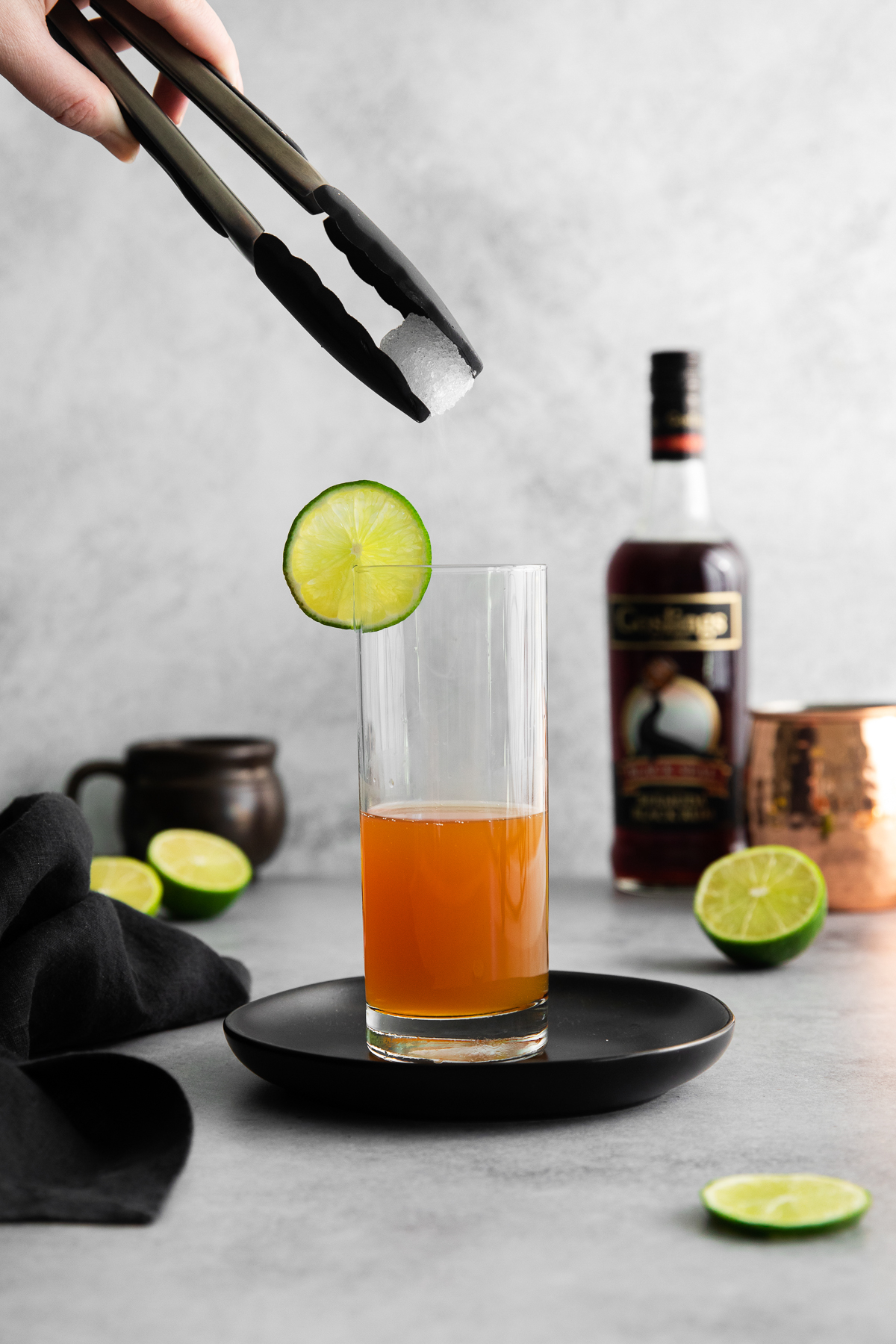 add dry ice to a dark and stormy cocktail