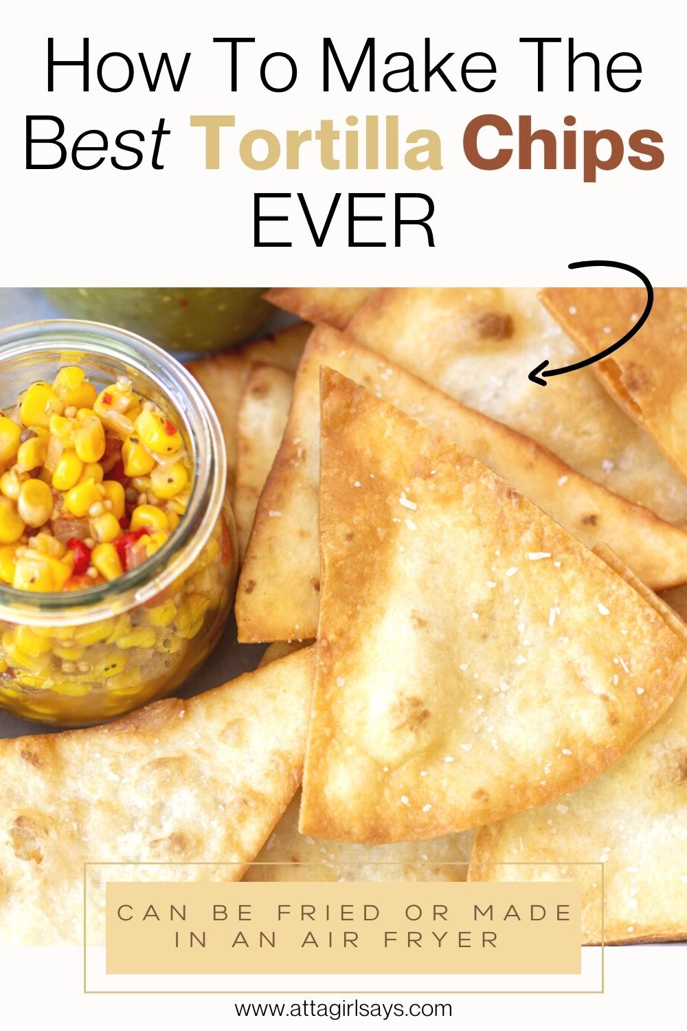 fried flour tortilla chips with corn salsa