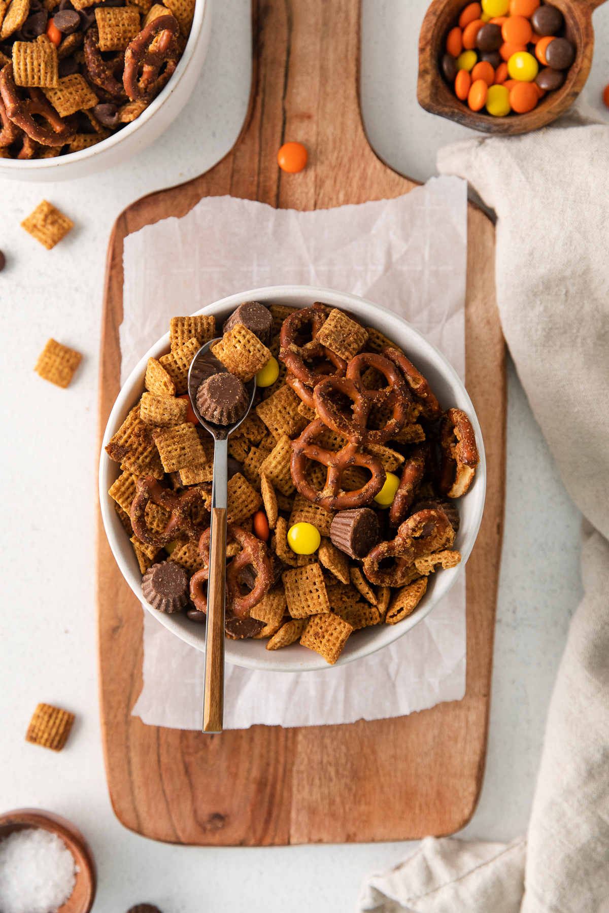 Reese's sweet Chex mix recipe with pretzels in a bowl