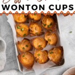 tray of buffalo chicken wonton cups with text overlay