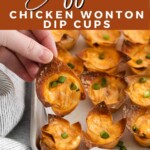 tray of buffalo chicken wonton cups with text overlay