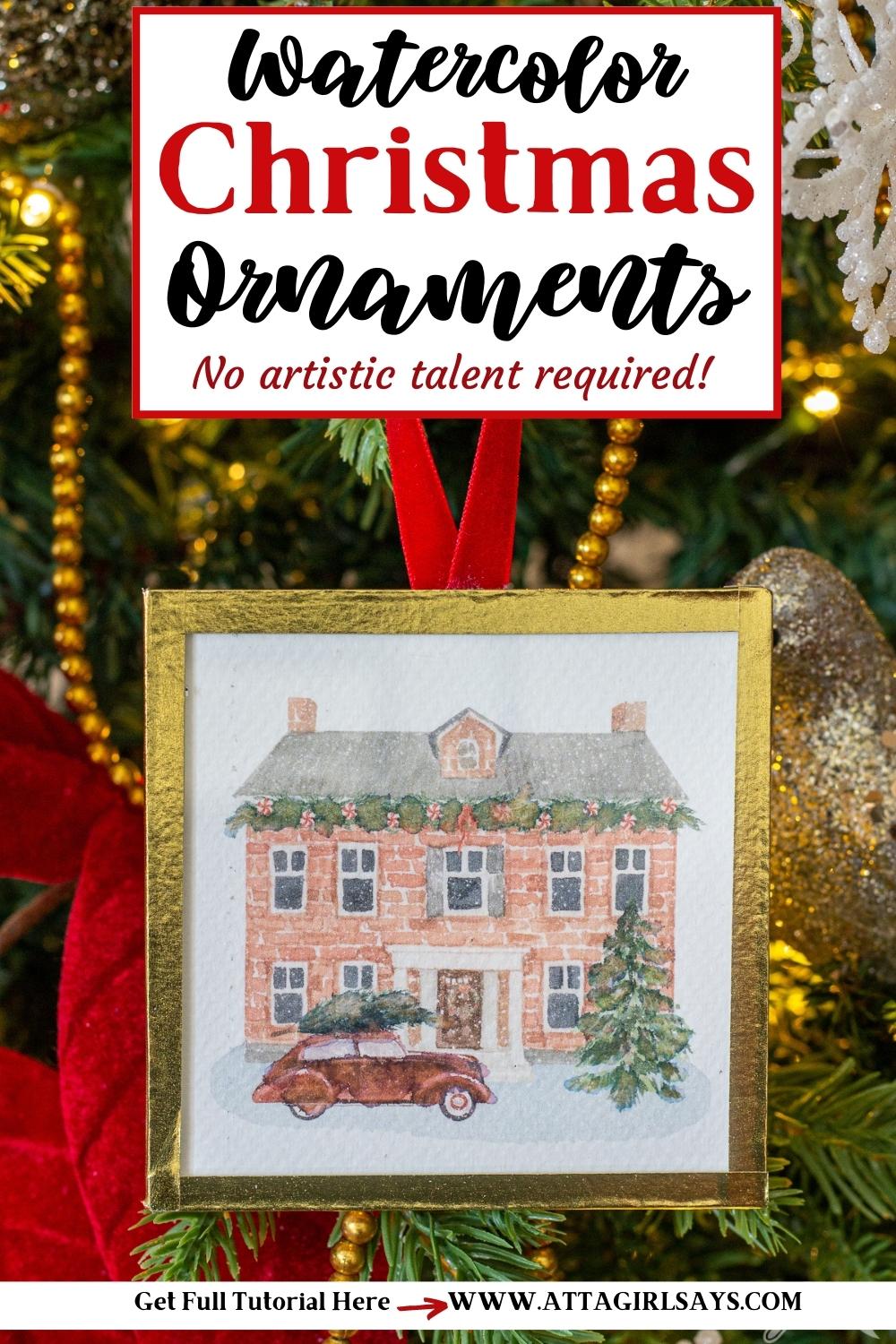 Christmas ornament of a brick house with a red car in front of it