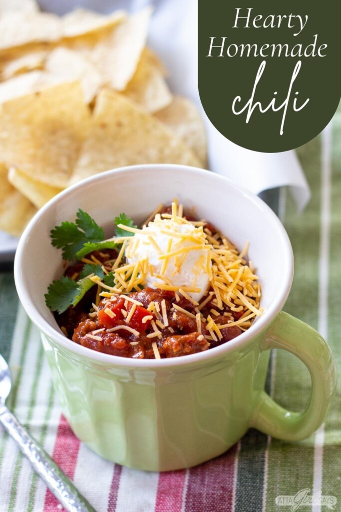 tortilla chips with a bowl of homemade chili