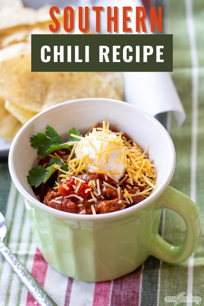 tortilla chips with a bowl of homemade chili