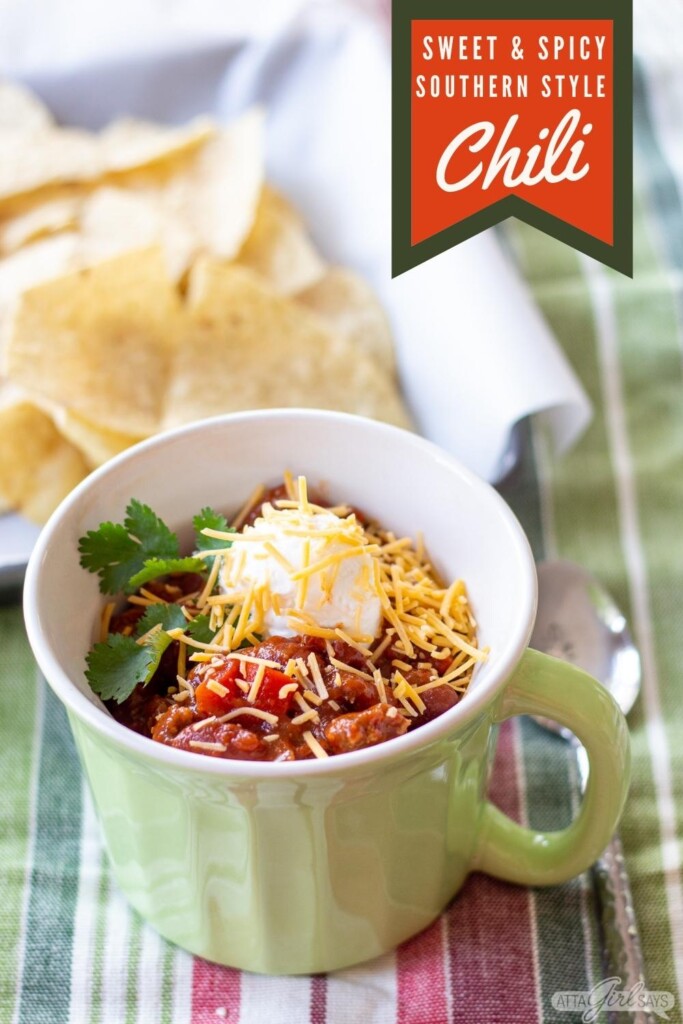 tortilla chips with a bowl of homemade chili