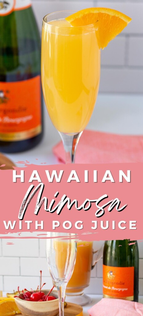 mimosa cocktail with a bottle of champagne with a text overlay