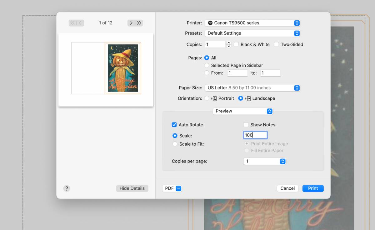 print dialog popup box on a computer screen