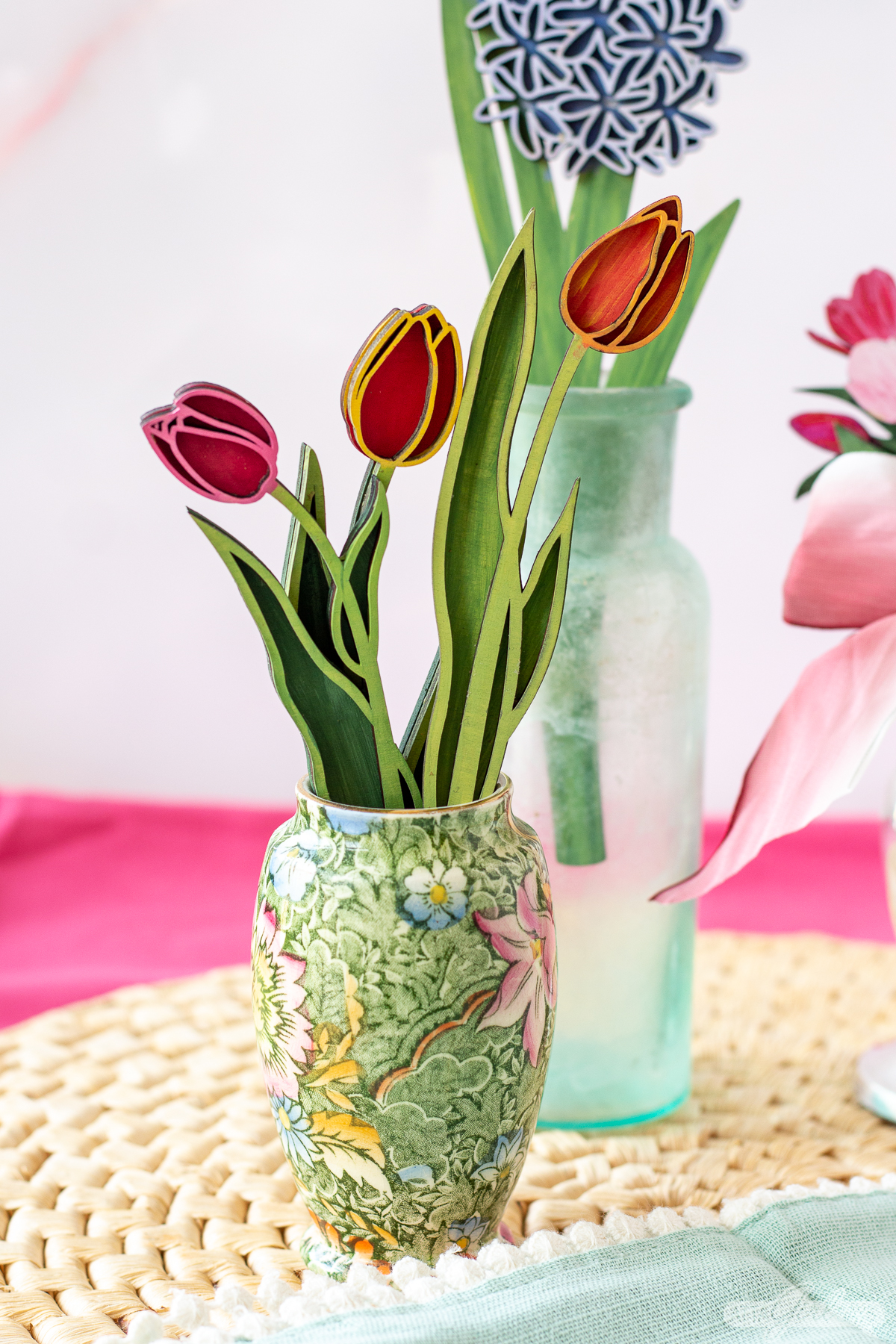 wood tulips in a vase