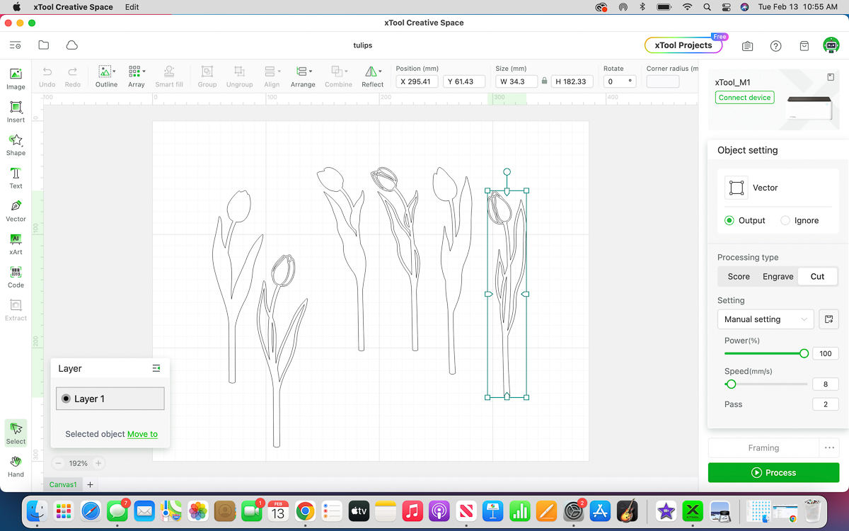 screenshot of tulip SVG images in xTool Creative Space