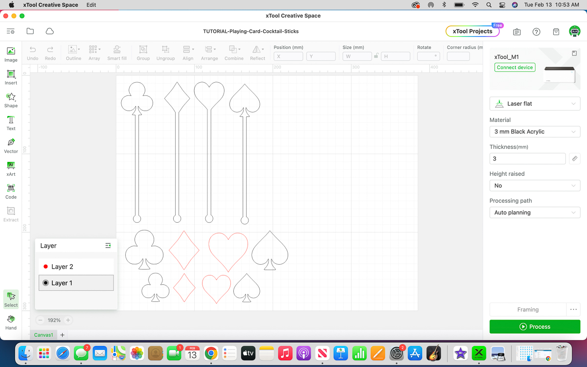 screenshot of swizzle sticks in xTool Cretive Space